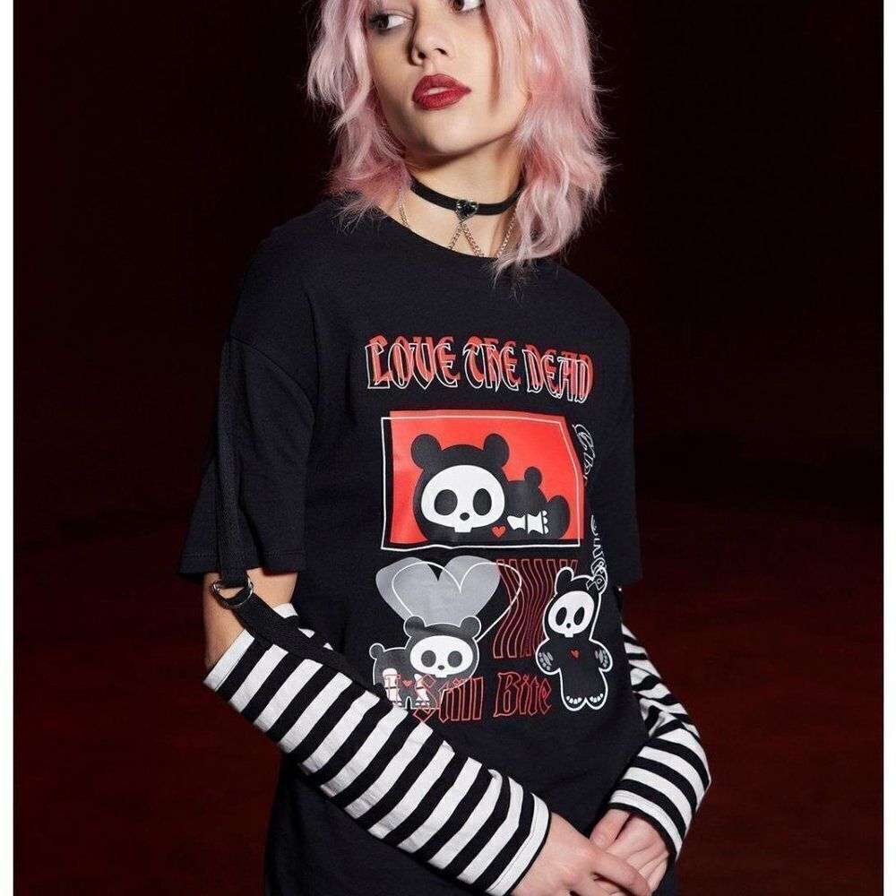 Skelanimals Diego Goth Emo Punk Stripe Oversized Long-Sleeve T-Shirt S or M